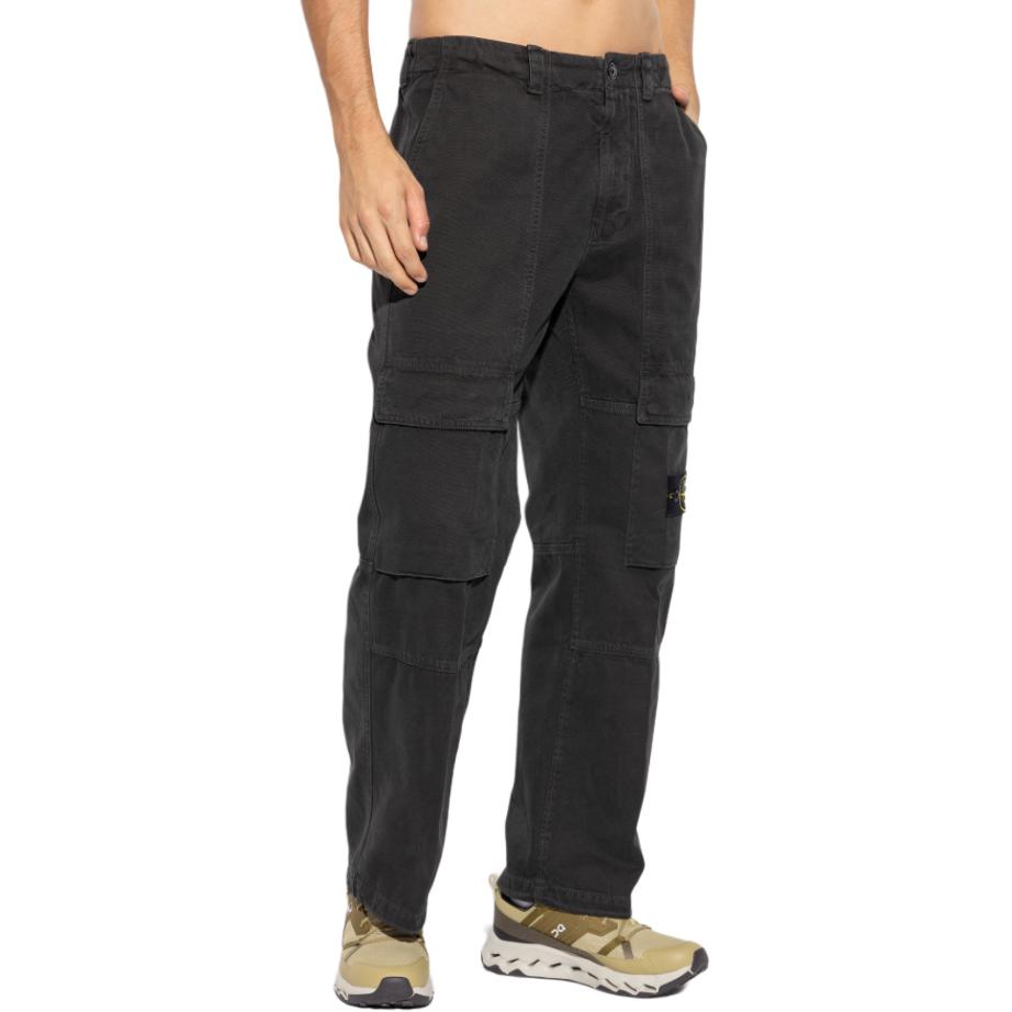 Purchase ストーンアイランド FW24 耐久性コットン ドローストリング カーゴパンツ ブラックグレー 811530601-V0162
