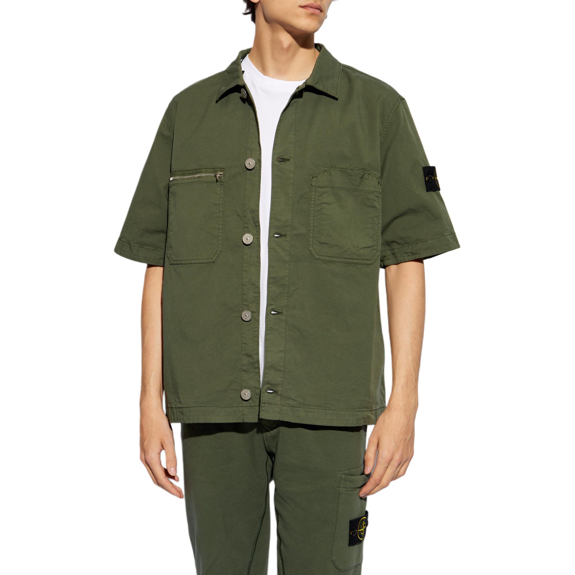 Stone Island FW24  Twill Short Sleeve Shirt Badge Olive Green Casual Wear. 811512410-V0059 圖 3