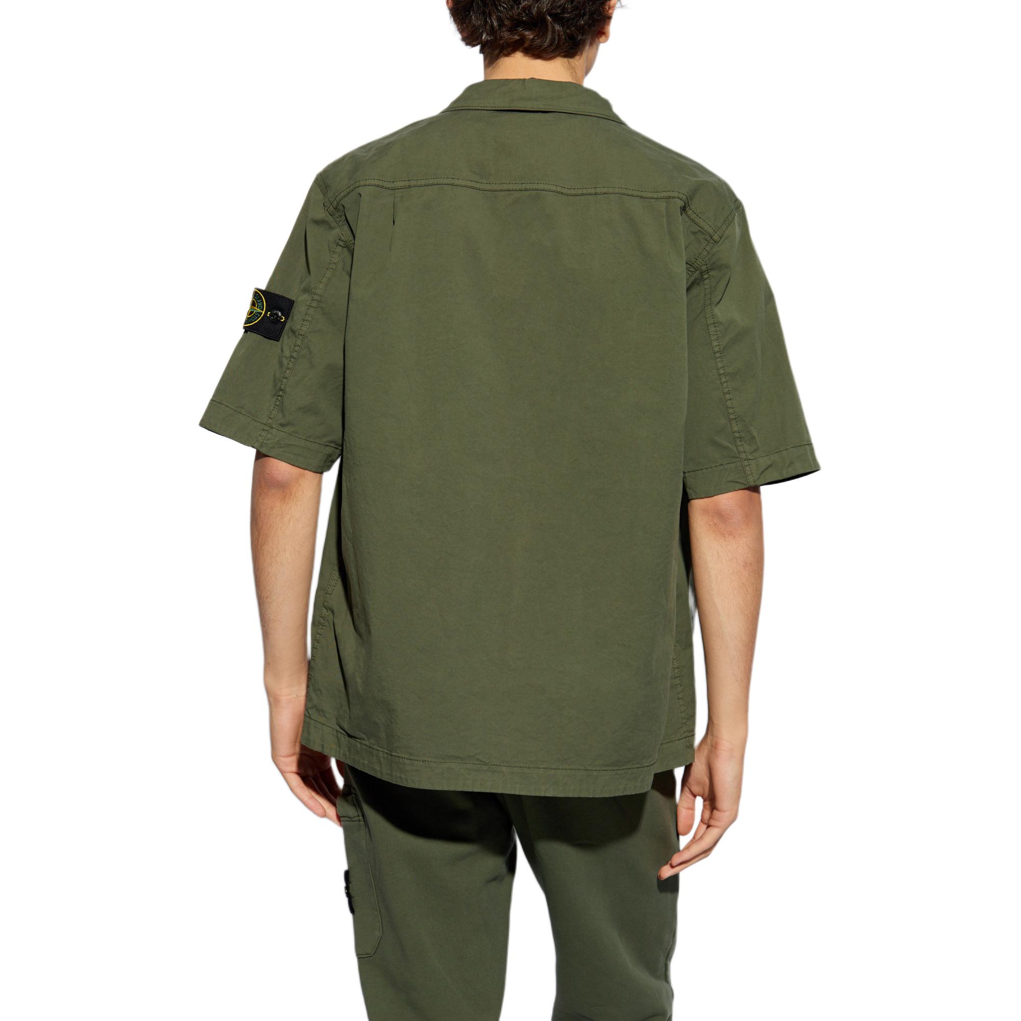 Stone Island FW24  Twill Short Sleeve Shirt Badge Olive Green Casual Wear. 811512410-V0059 圖 4
