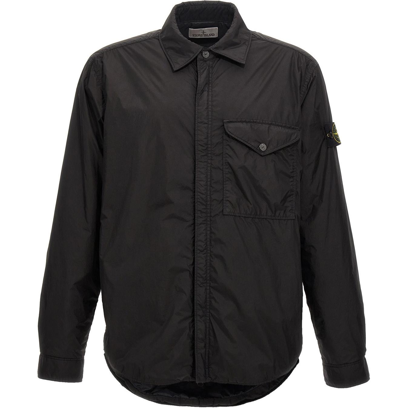 STONE ISLAND FW24 Black Crinkle Recycled Nylon Zip-Up Jacket with Badge - 8115Q0123-V0029