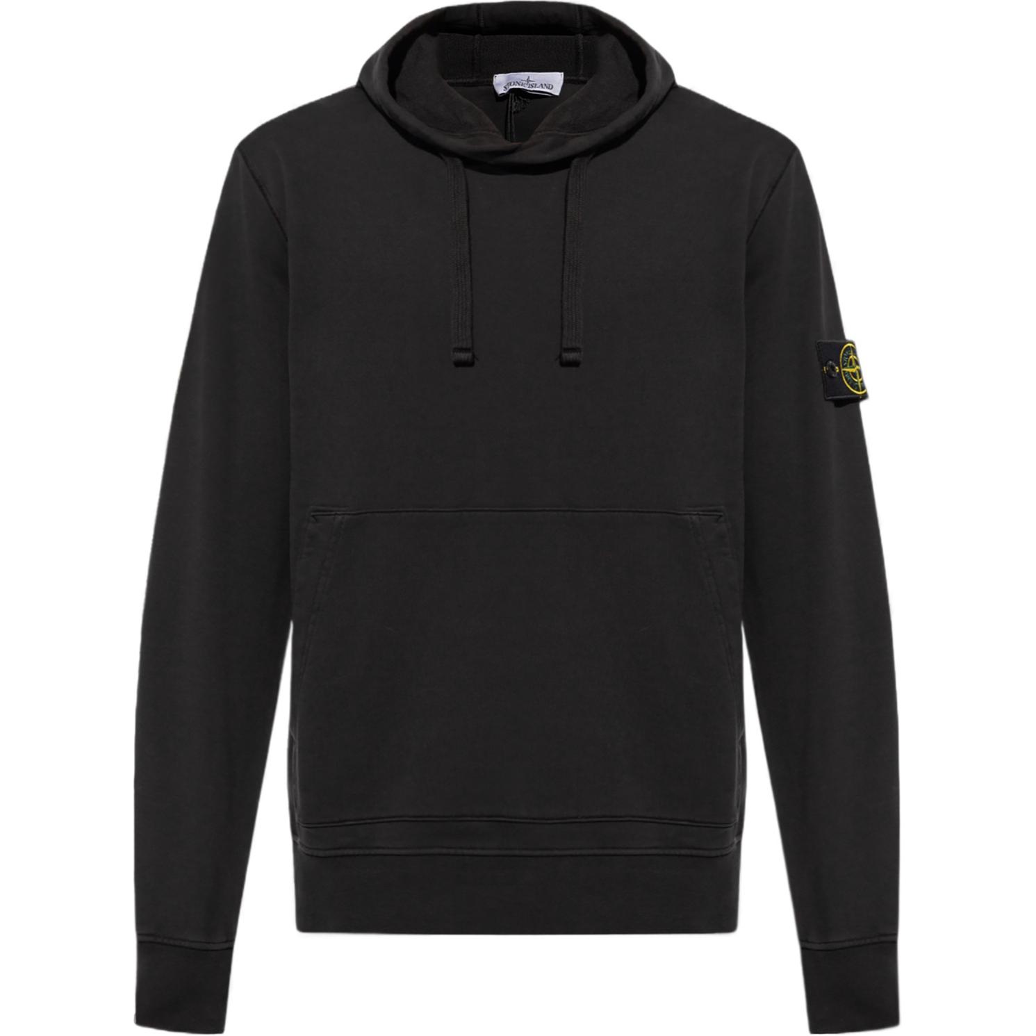 STONE ISLAND FW24 Black Hoodie Pullover with Logo -  Casual Fit Sweatshirt 811564151-A0029
