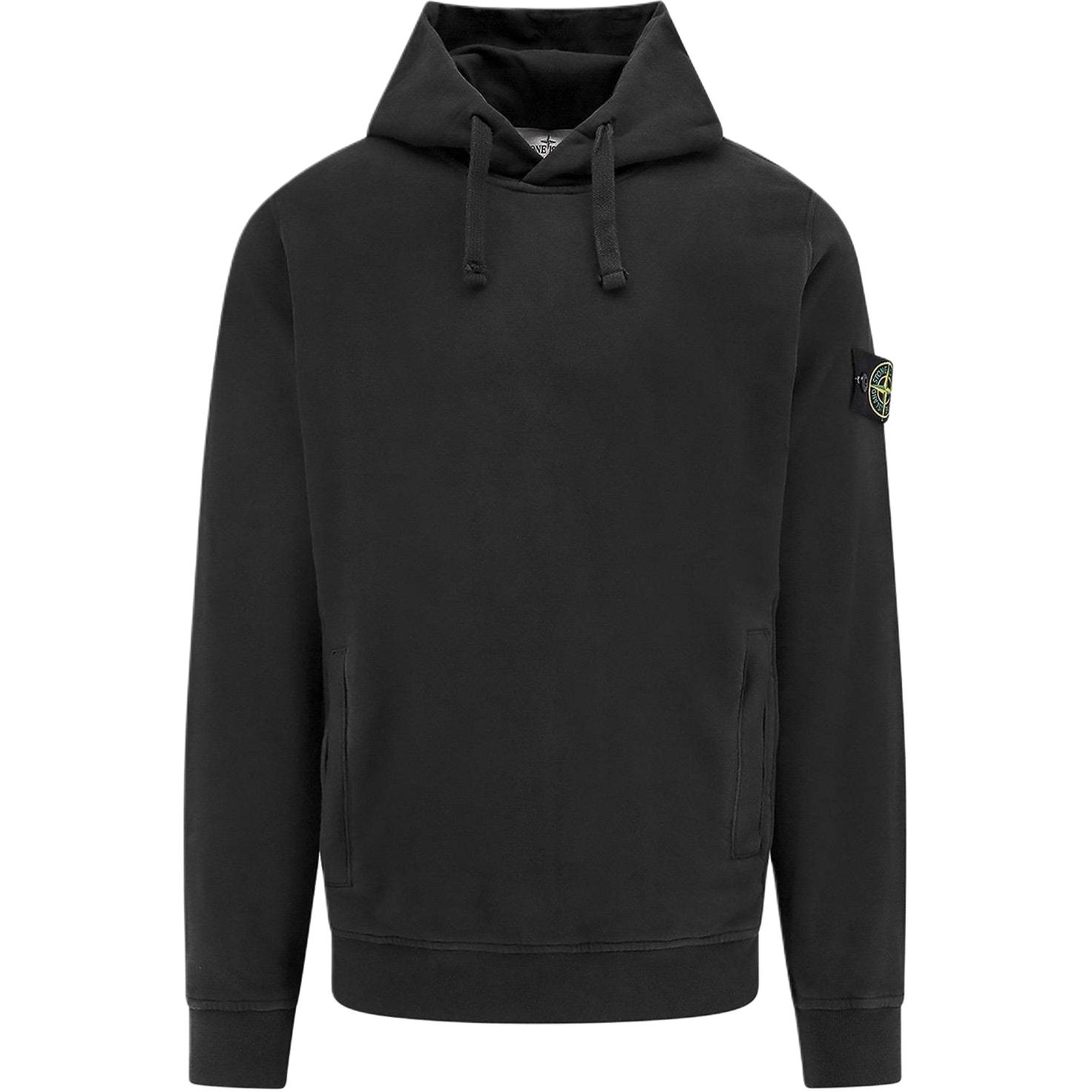STONE ISLAND FW24 Black Pullover Hoodie Sweatshirt with Logo Print for Men. 811560820-V0029