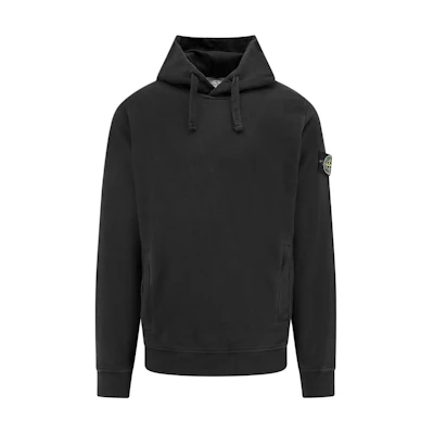 STONE ISLAND FW24 Black Pullover Hoodie Sweatshirt with Logo Print for Men. 811560820-V0029