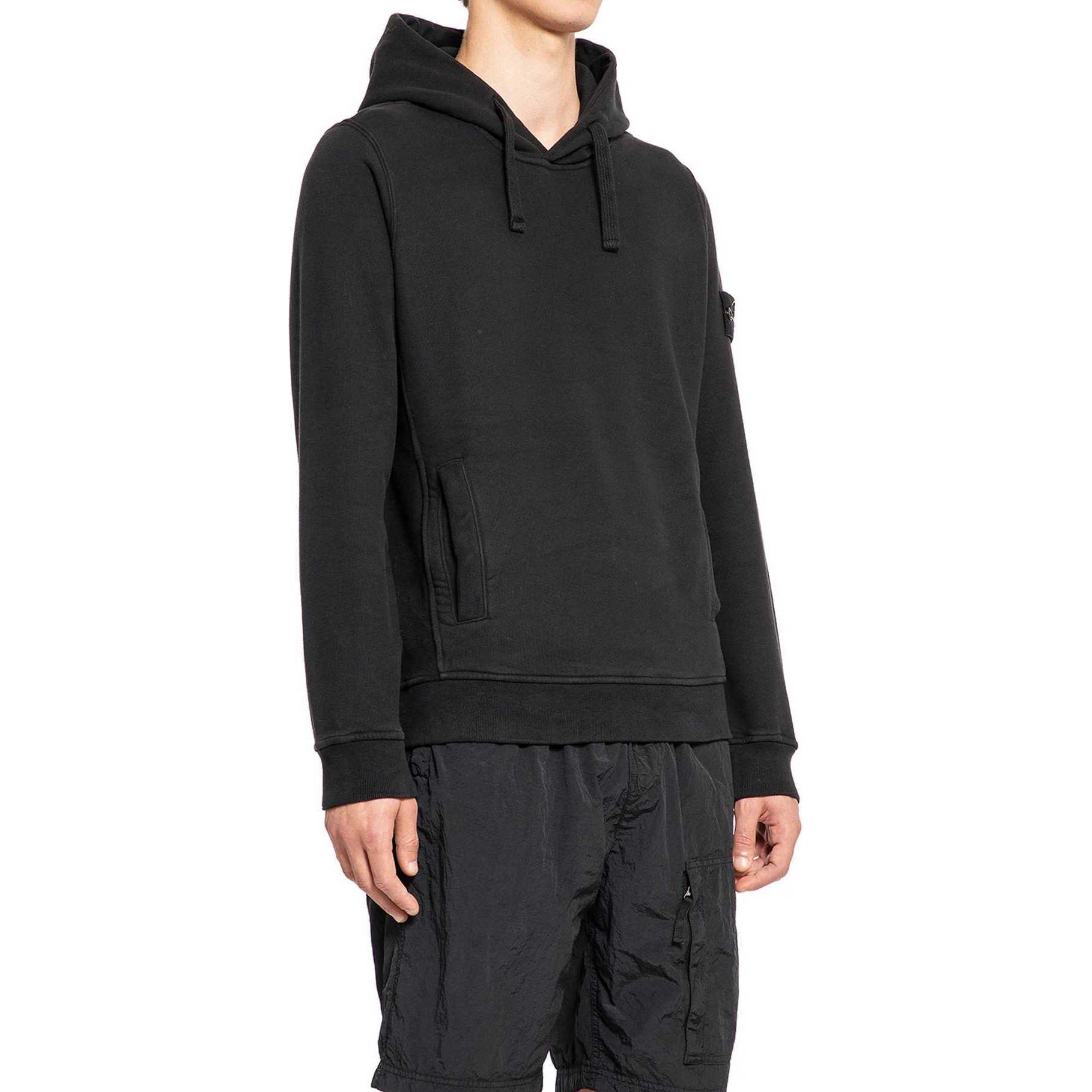 STONE ISLAND FW24 Black Pullover Hoodie Sweatshirt with Logo Print for Men. 811560820-V0029 圖 4
