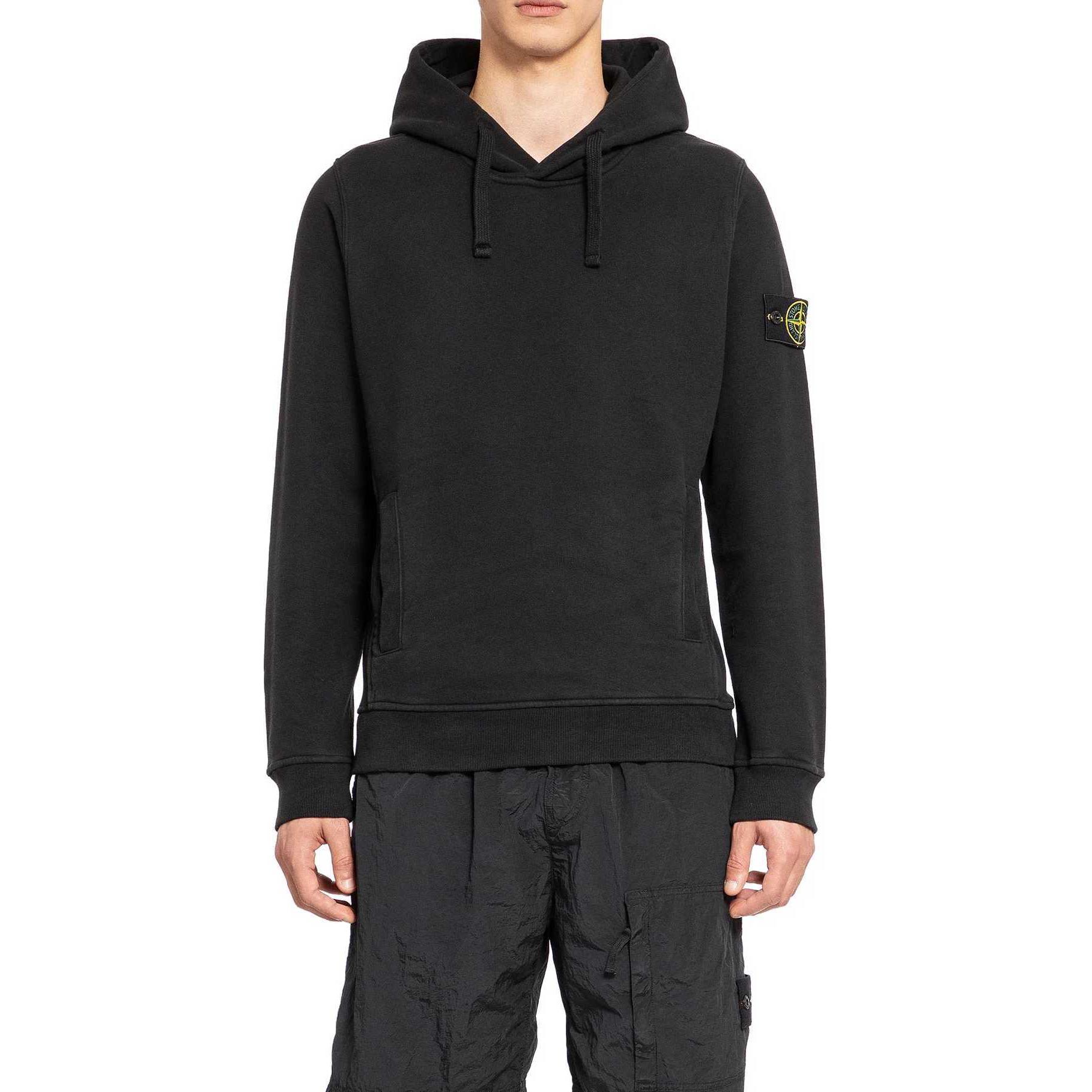 STONE ISLAND FW24 Black Pullover Hoodie Sweatshirt with Logo Print for Men. 811560820-V0029 圖 6