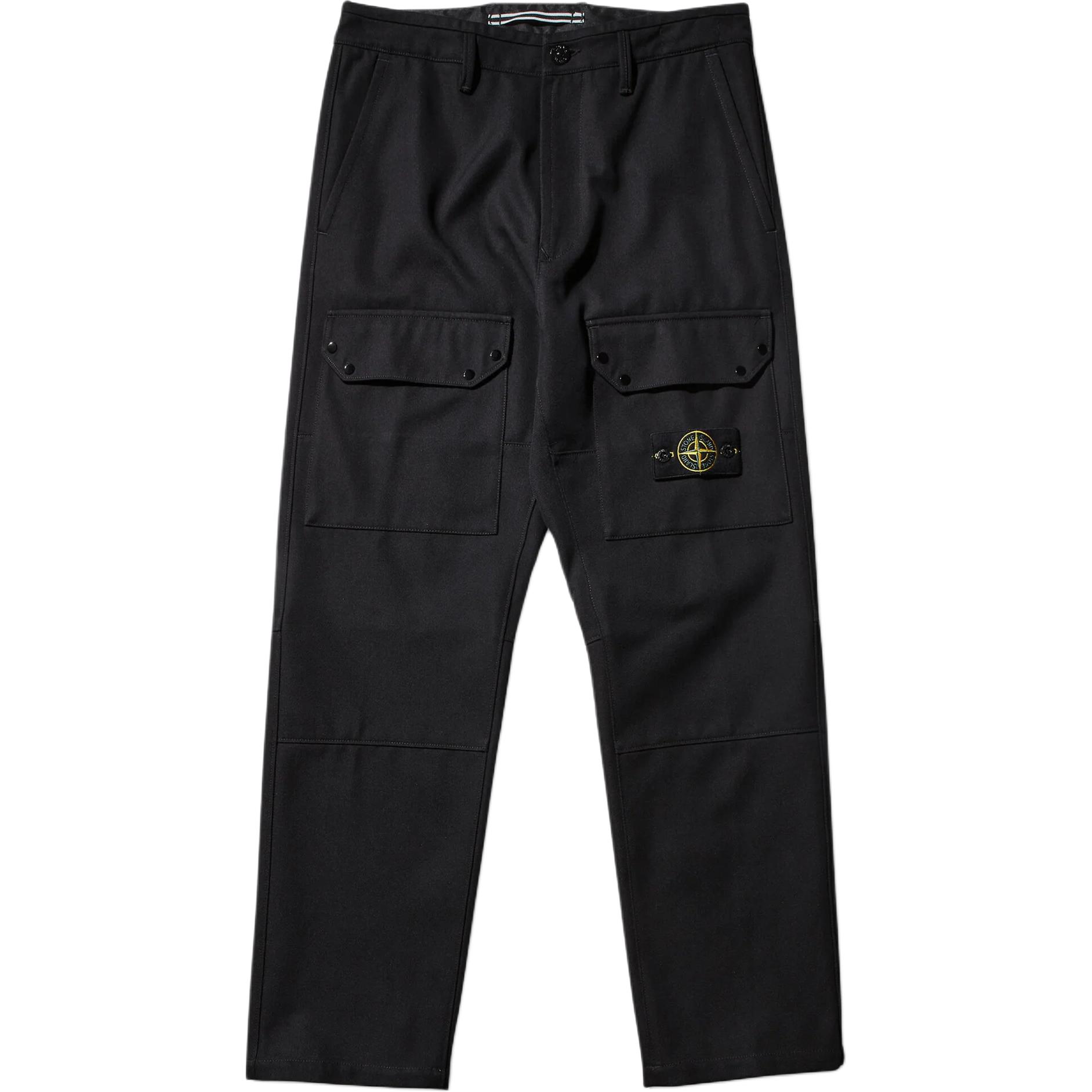 STONE ISLAND FW24 Black Straight-Leg Cargo Pants with Logo Patch for Men. 811532403-V0029