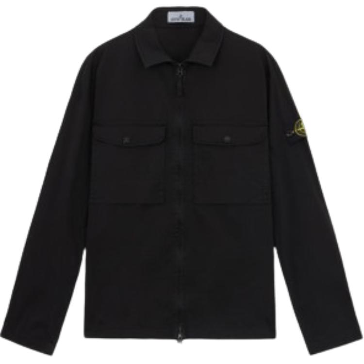 STONE ISLAND FW24 Black Zip-Up Jacket with Logo Badge on Sleeve for Men 811512808-V0029