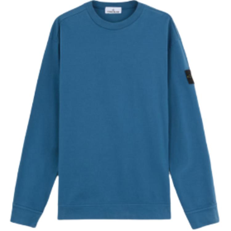 Stone Island FW24 Blue Cotton Logo Crewneck Long Sleeve Sweatshirt for Men 811563750-V0024