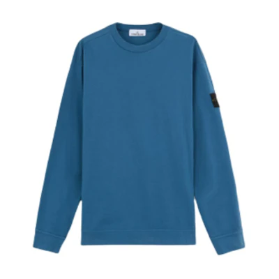 Stone Island FW24 Blue Cotton Logo Crewneck Long Sleeve Sweatshirt for Men 811563750-V0024