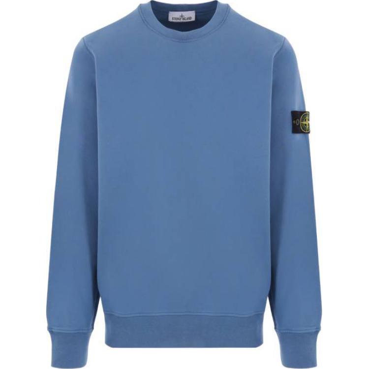 Stone Island FW24 Blue Crewneck Sweatshirt with Ribbed Cuffs Unisex 811563051-V0024