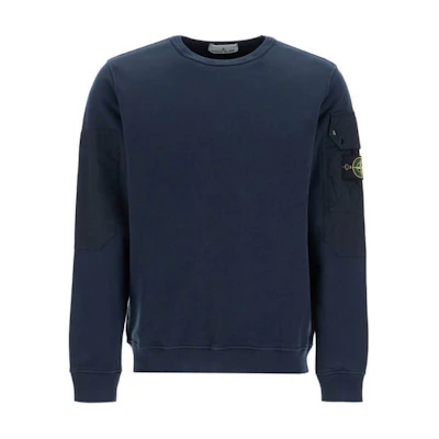 Stone Island FW24 Blue Logo Patch Crewneck Fleece Sweatshirt Unisex 811563920-V0020