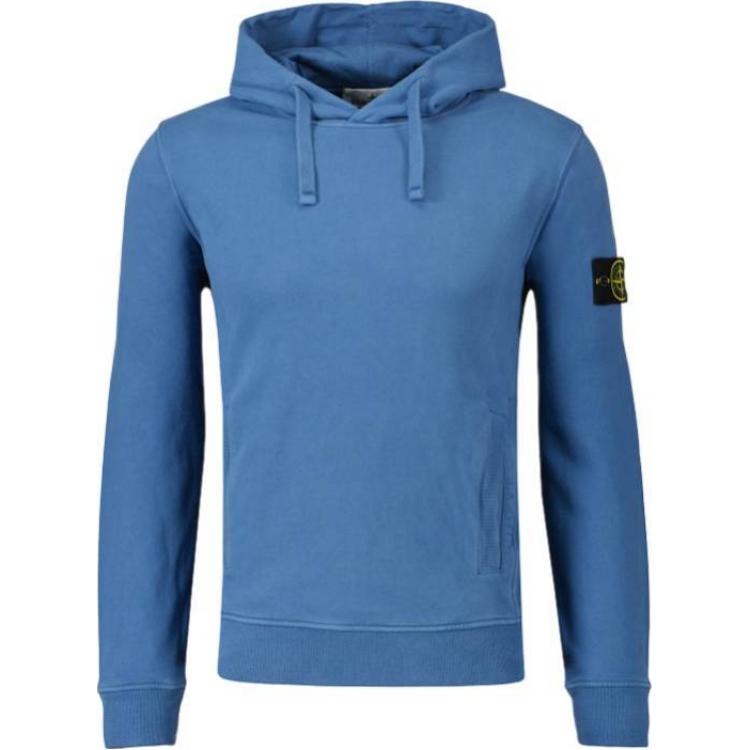 Stone Island FW24 Blue Pullover Hoodie with Logo Print and Drawstring 811560820-V0024