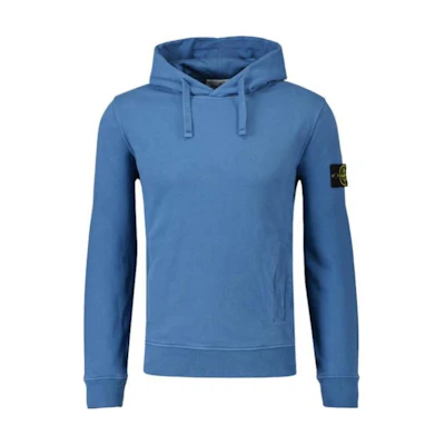 Stone Island FW24 Blue Pullover Hoodie with Logo Print and Drawstring 811560820-V0024