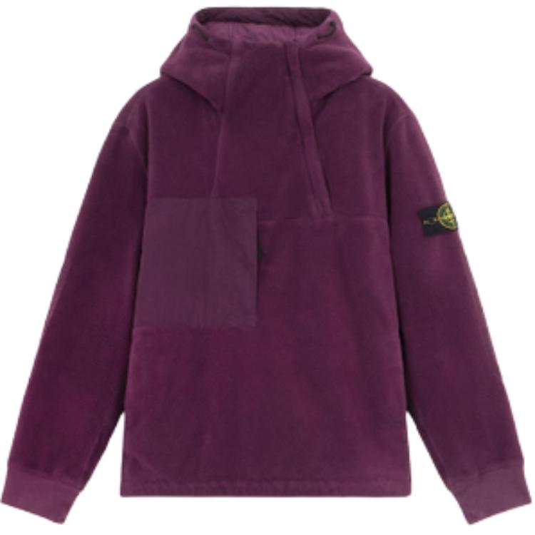 Stone Island FW24 Burgundy Nylon-Cotton Hooded Fleece Jacket with Badge for Men 811542753-V0011