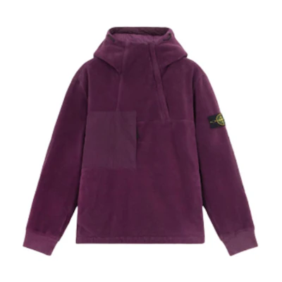 Stone Island FW24 Burgundy Nylon-Cotton Hooded Fleece Jacket with Badge for Men 811542753-V0011