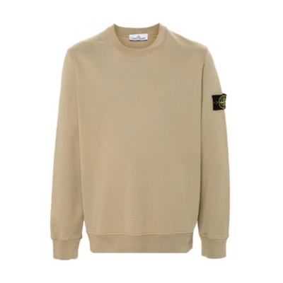 STONE ISLAND FW24 Casual Khaki Crewneck Sweatshirt with Ribbed Cuffs and Logo. 811563051-V0094