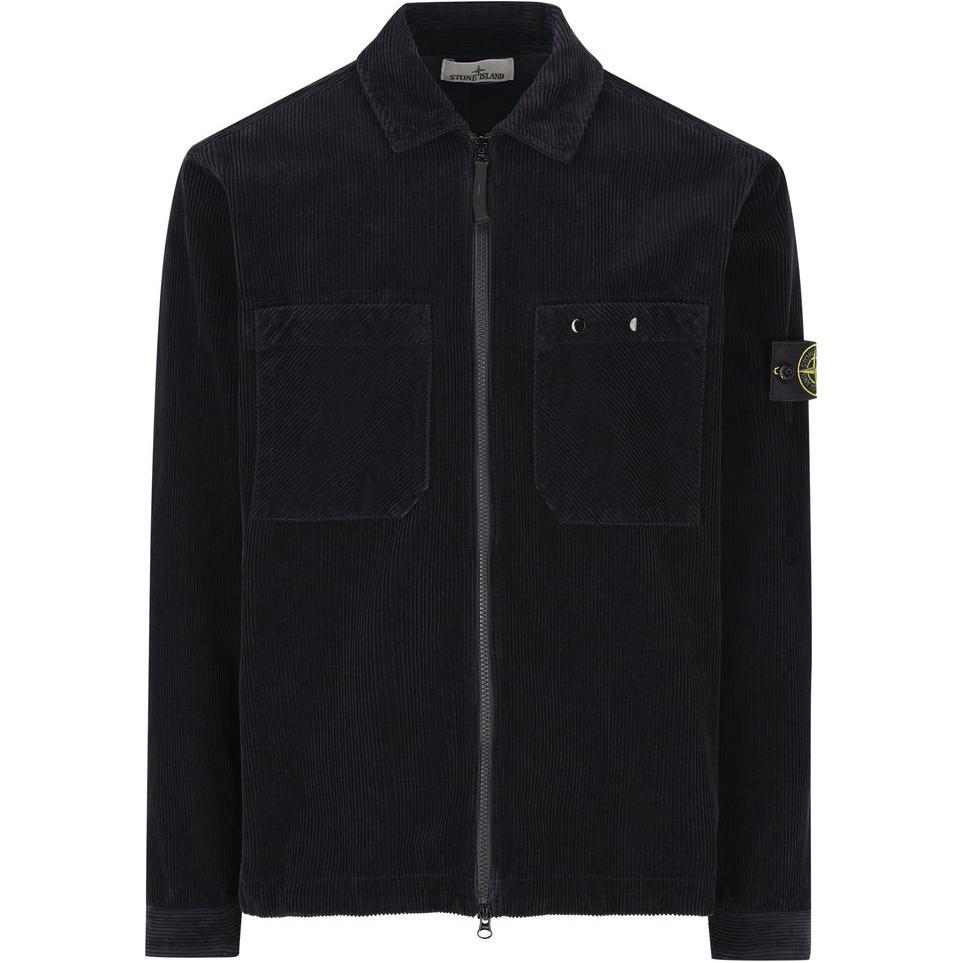 Stone Island FW24 Corduroy Logo Patch Zip Jacket Navy Blue  Outerwear 811511604-V0020