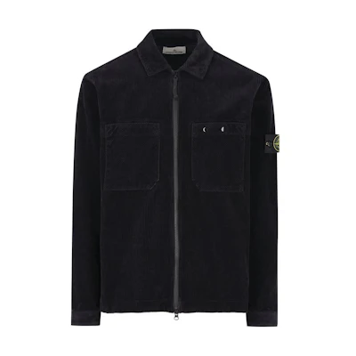 Stone Island FW24 Corduroy Logo Patch Zip Jacket Navy Blue Outerwear 811511604-V0020