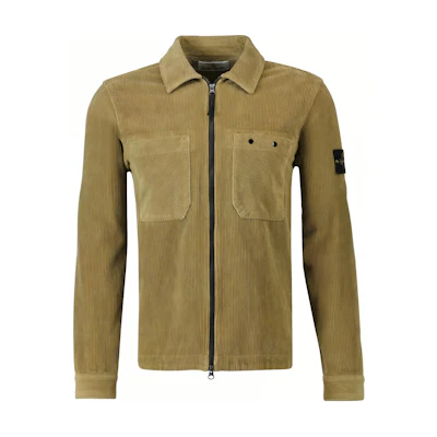 Stone Island FW24 Corduroy Logo Zip Jacket Olive Green Outerwear 811511604-V0094