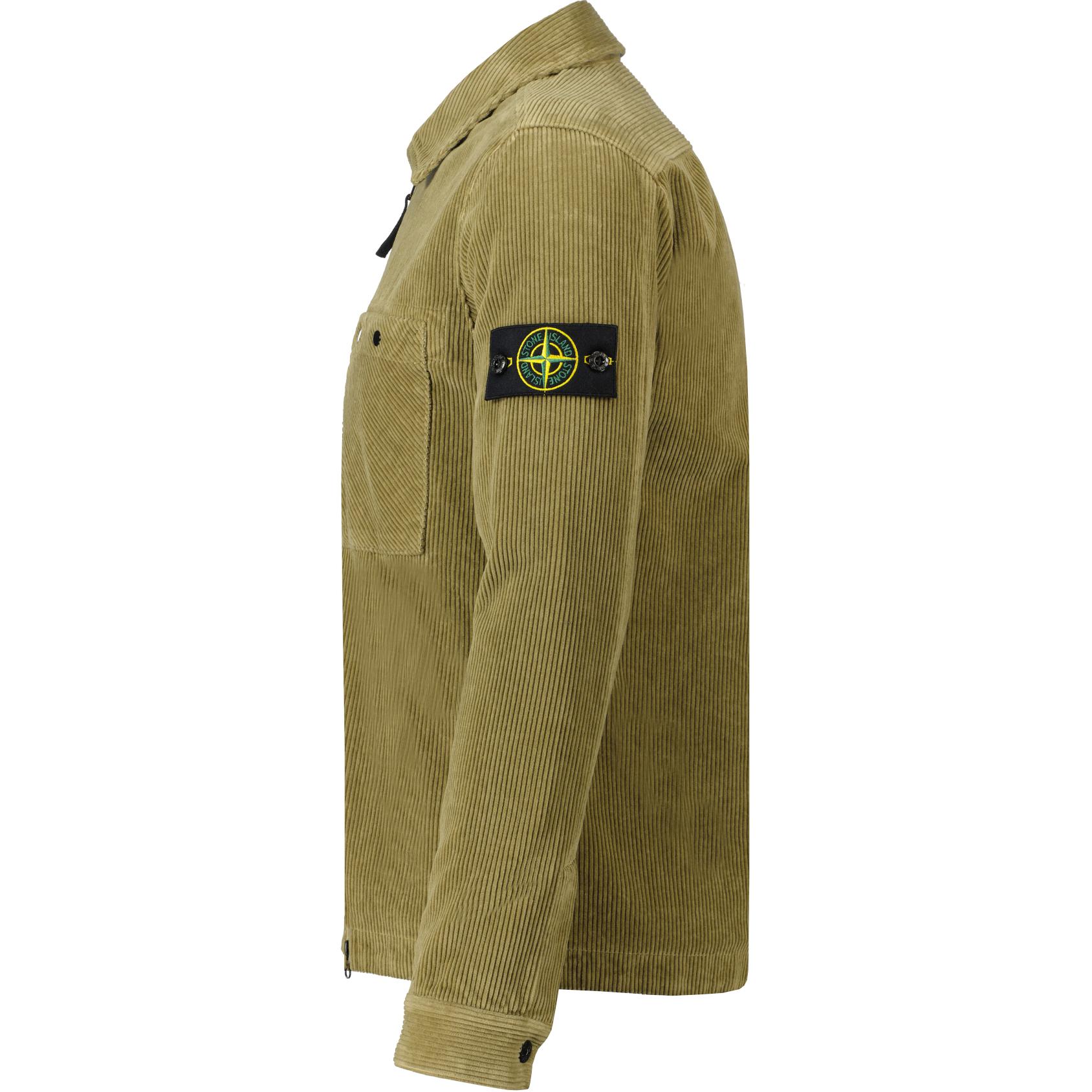Shop ストーンアイランド FW24 コーデュロイ ロゴ ジップジャケット オリーブグリーン アウターウェア 811511604-V0094