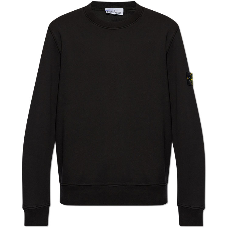 Stone Island FW24 Cotton Logo Ribbed Crewneck Long Sleeve Sweatshirt Black 811563051 0-A0029