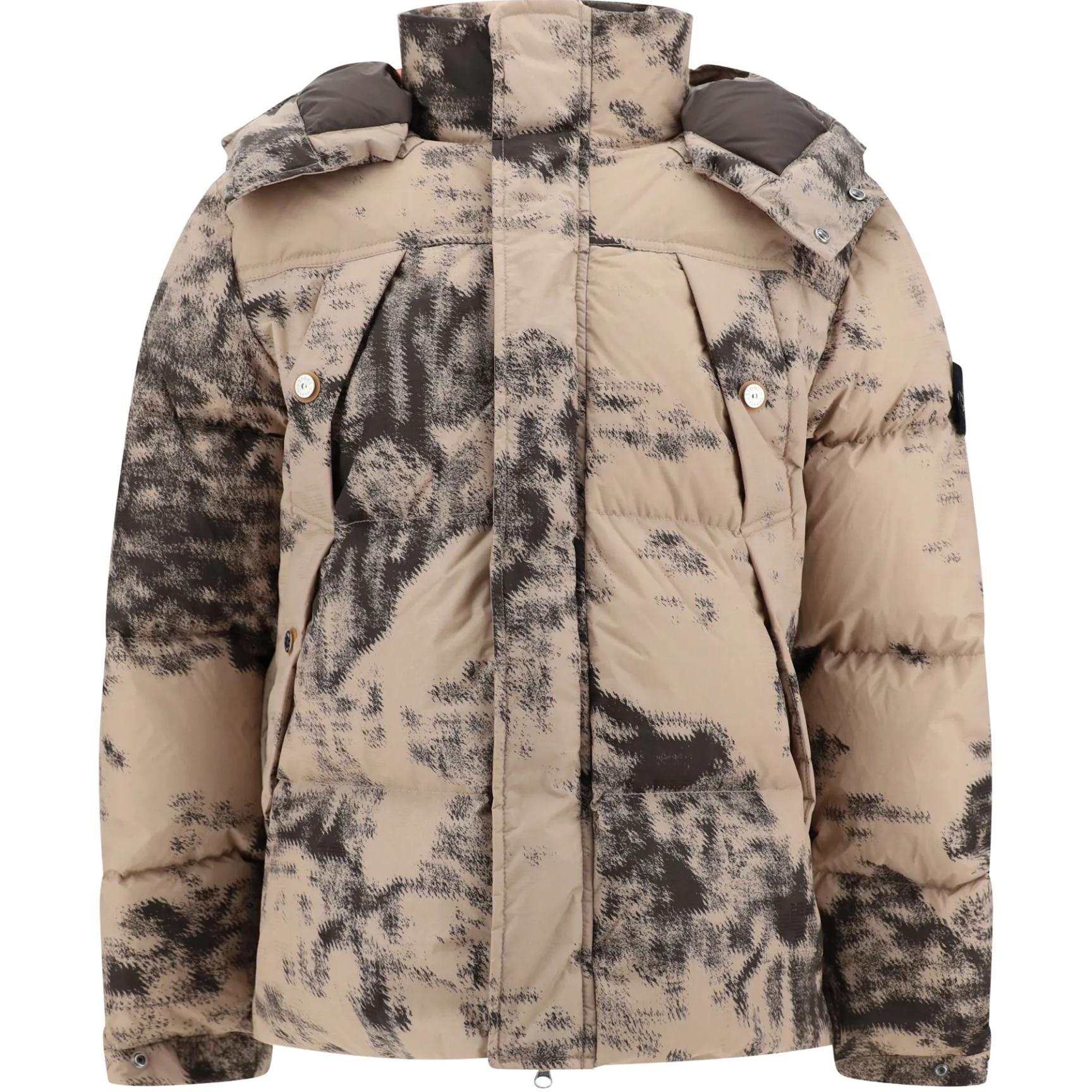 Stone Island FW24 Earth Mapping Camo Detachable Hood Jacket Beige 8115462E1-V0092