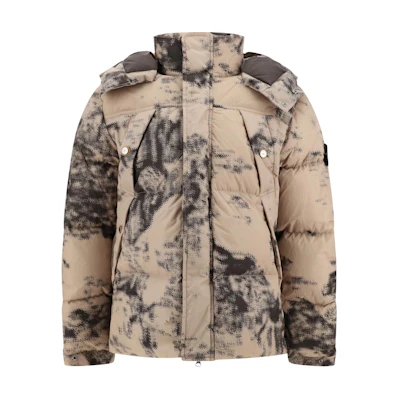 Stone Island FW24 Earth Mapping Camo Detachable Hood Jacket Beige 8115462E1-V0092