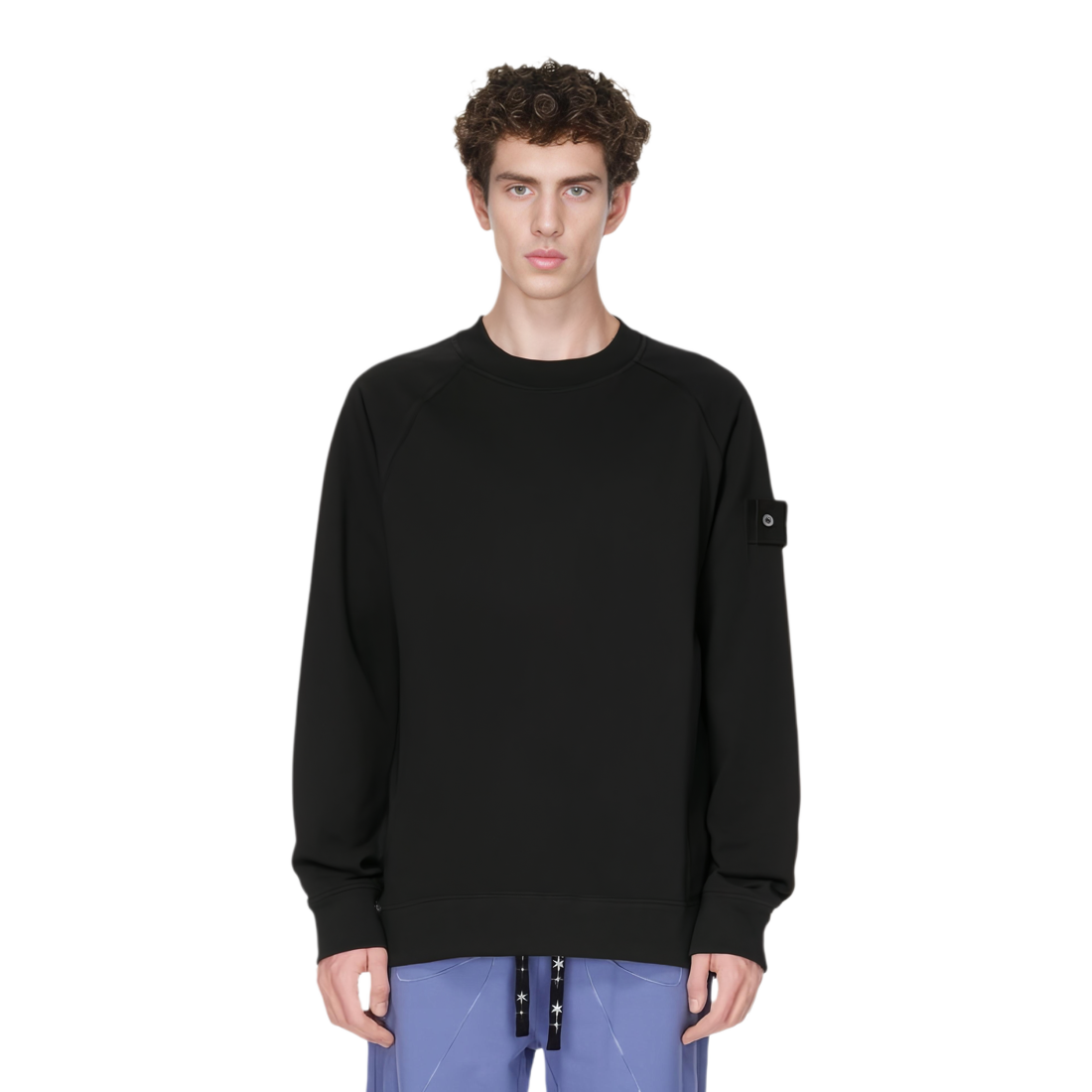 Shop ストーンアイランド FW24 ゴーストピース 有機コットン ブラック クルーネック メンズ 8115629F7-V0029