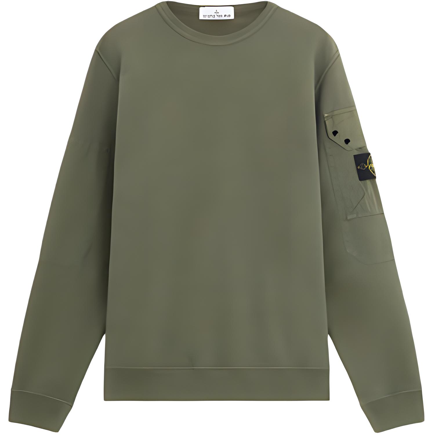 STONE ISLAND FW24 Green Logo Crewneck Fleece Sweatshirt Unisex 811563920-V0059