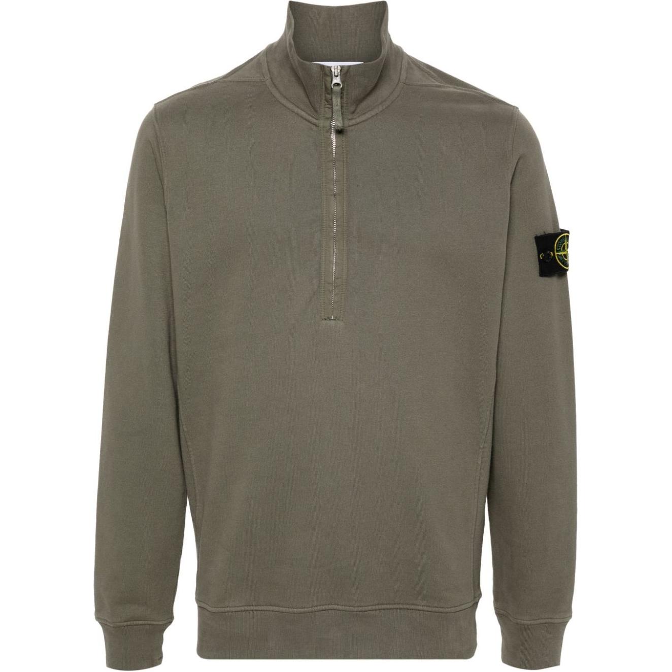 Stone Island FW24 Green Logo Ribbed Collar Long Sleeve Sweatshirt for Men 811563420-V0075
