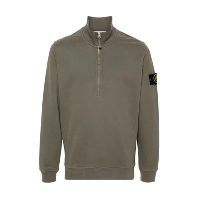 Stone Island FW24 Green Logo Ribbed Collar Long Sleeve Sweatshirt for Men 811563420-V0075