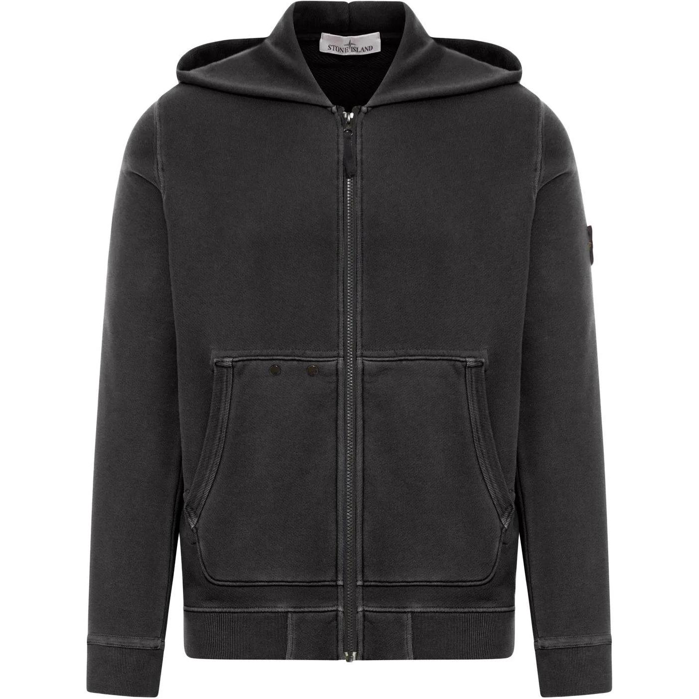 Stone Island FW24 Heavy Organic Cotton Washed Hoodie Jacket Black 811563341-V0129