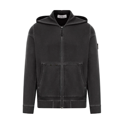 Stone Island FW24 Heavy Organic Cotton Washed Hoodie Jacket Black 811563341-V0129