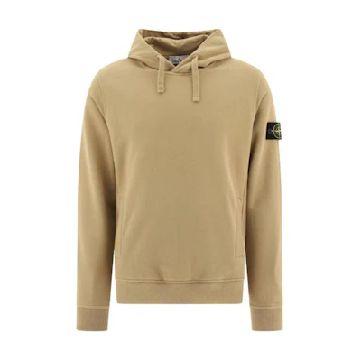Stone Island FW24 Light Brown Hoodie Sweater with Logo Print and Drawstring 811560820-V0094