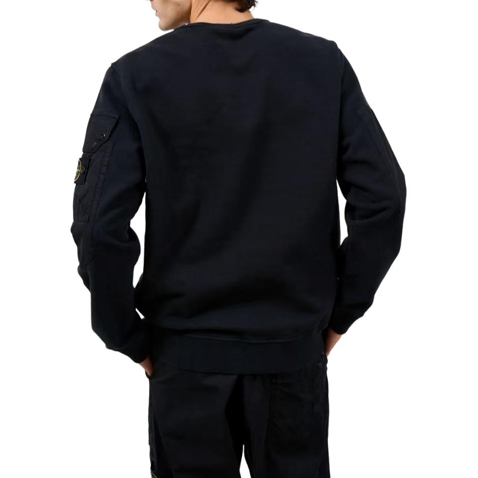 Sizing 스톤아일랜드 FW24 로고 암 포켓 플리스 코튼 크루넥 스웻셔츠 블랙 유니섹스 811563920-V0029