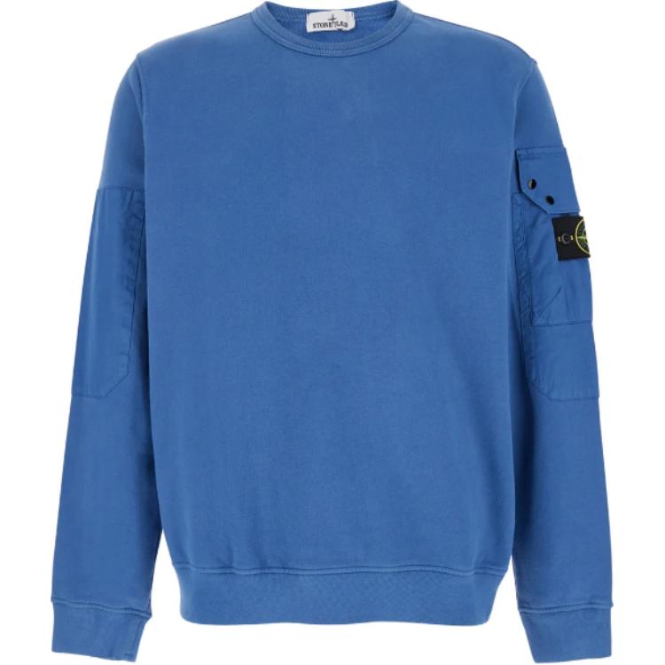Stone Island FW24 Logo Arm Pocket Fleece Crewneck Sweatshirt Unisex Blue 811563920-V0024
