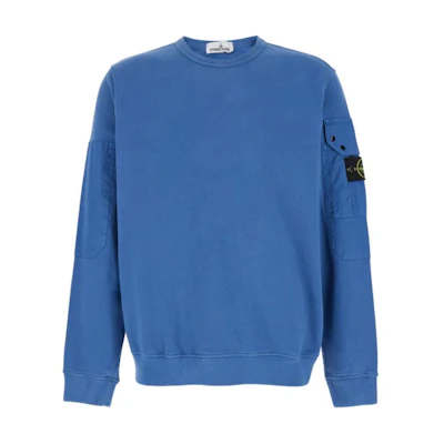 Stone Island FW24 Logo Arm Pocket Fleece Crewneck Sweatshirt Unisex Blue 811563920-V0024