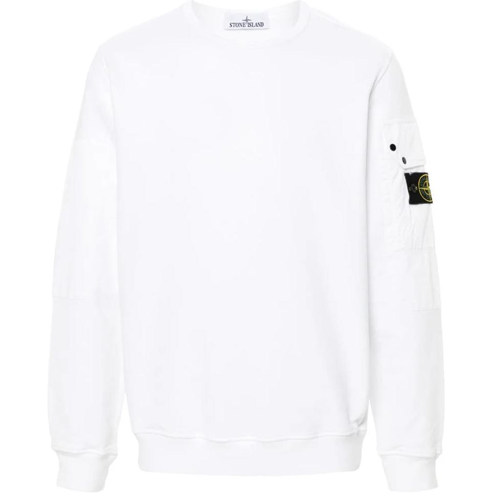 Stone Island FW24 Logo Crewneck Fleece Sweatshirt Unisex White 811563920-V0001