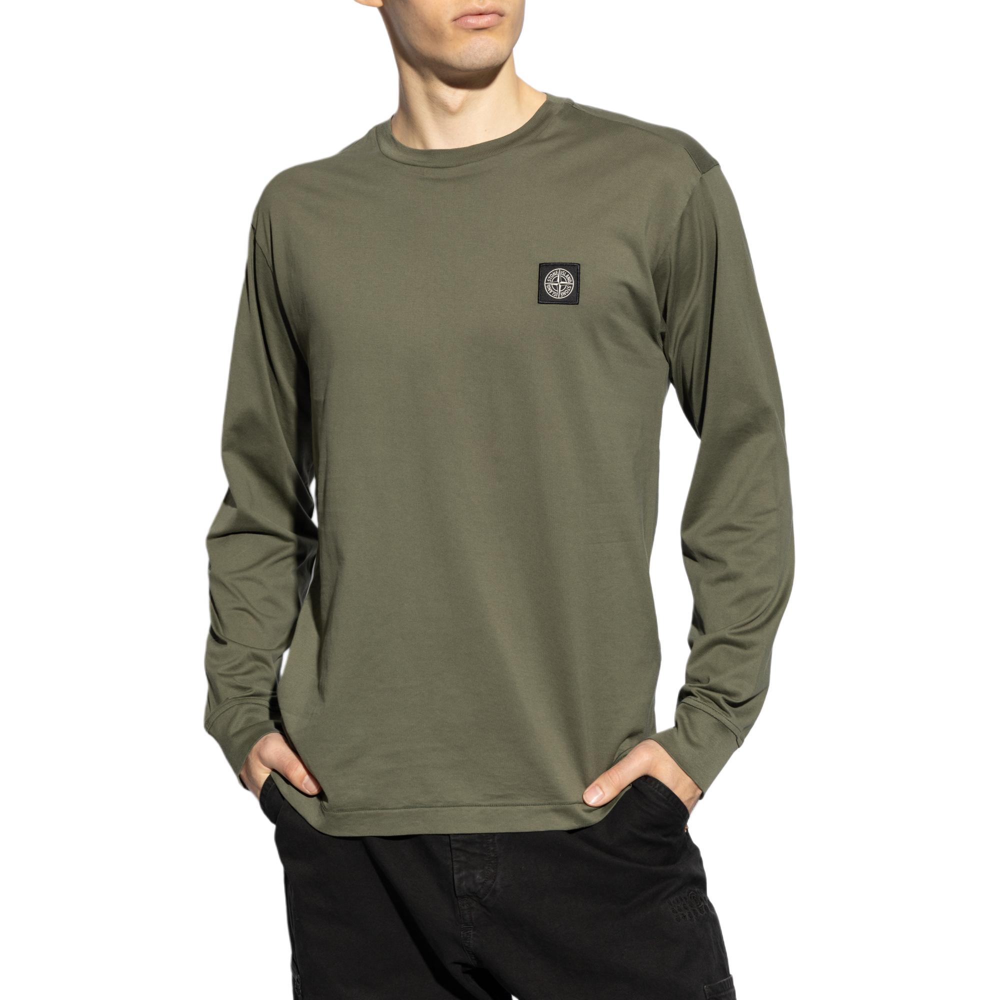 Lookbook STONE ISLAND FW24 Logo Crewneck Knit Lengan Panjang Tee Hijau. 811522713-V0059
