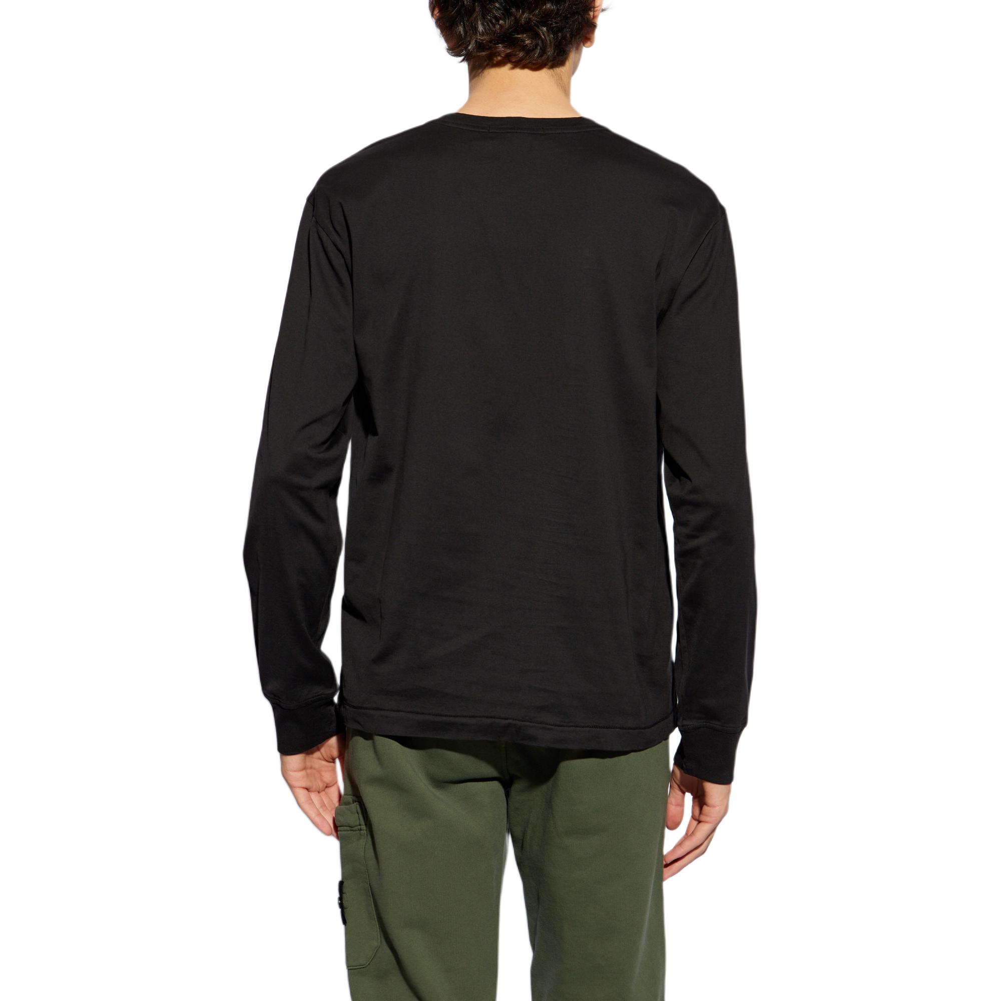 Shop STONE ISLAND FW24 标志针织长袖圆领黑色T恤 811522713 0-A0029