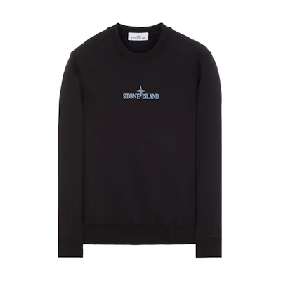 STONE ISLAND FW24 Logo Embroidered Cotton Crewneck Sweatshirt Unisex Black. 811566182-V0029