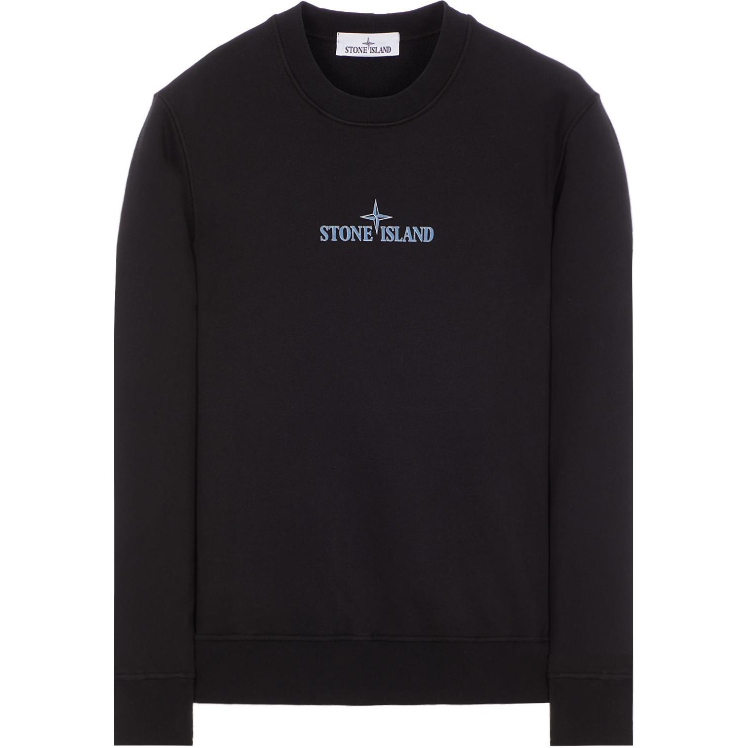STONE ISLAND FW24 Logo Embroidered Cotton Crewneck Sweatshirt Unisex Black. 811566182-V0029 圖 2