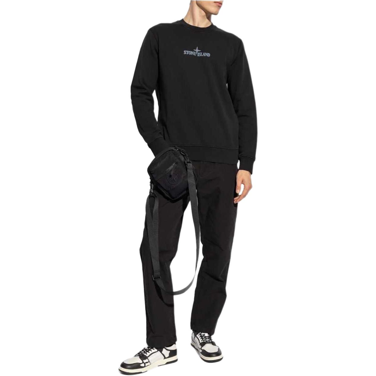 STONE ISLAND FW24 Logo Embroidered Cotton Crewneck Sweatshirt Unisex Black. 811566182-V0029 圖 4