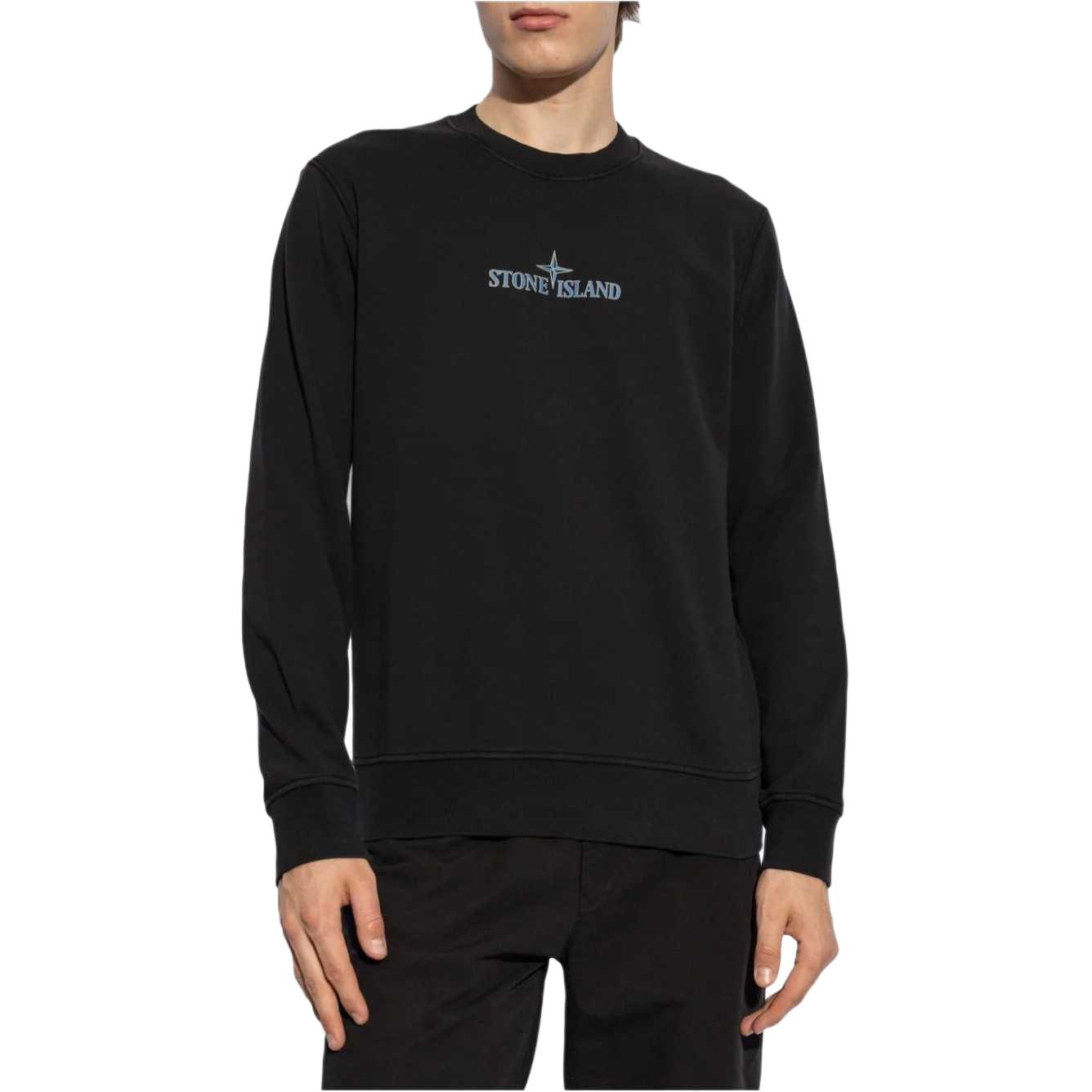 STONE ISLAND FW24 Logo Embroidered Cotton Crewneck Sweatshirt Unisex Black. 811566182-V0029 圖 5