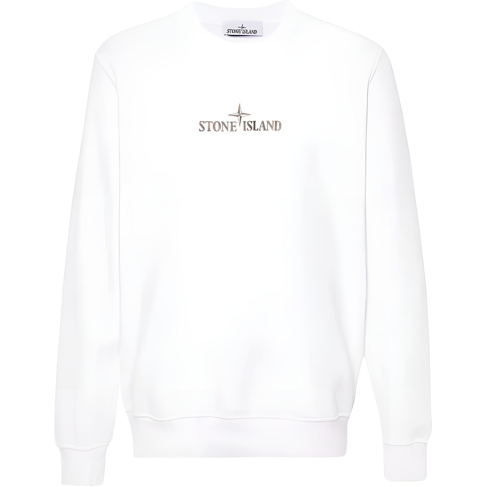 Stone Island FW24 Logo Embroidered Crewneck Sweatshirt White - 811566182-V0001
