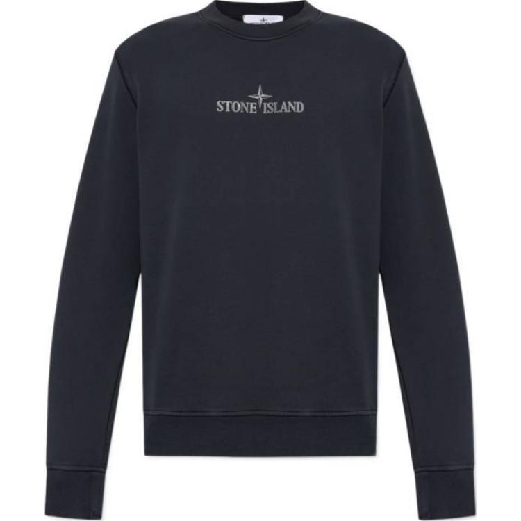 Stone Island FW24 Logo Embroidered Crewneck Sweatshirt Navy Blue 811566182-V0020