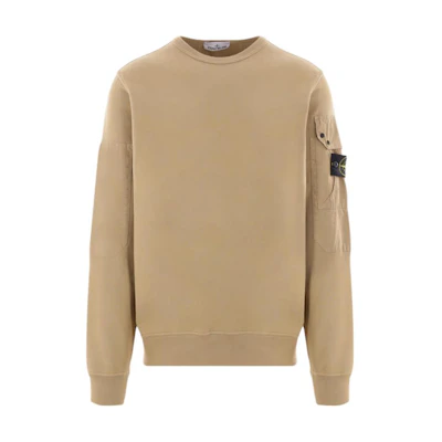 STONE ISLAND FW24 Logo Fleece Cotton Crewneck Sweatshirt Brown Unisex 811563920-V0094