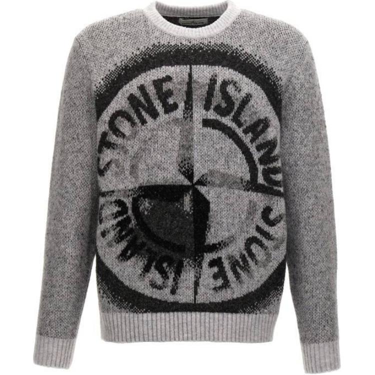 STONE ISLAND FW24 Logo Graphic Crewneck Knit Sweater Men’s Grey 8115522D1-V0060