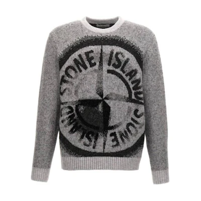 STONE ISLAND FW24 Logo Graphic Crewneck Knit Sweater Men’s Grey 8115522D1-V0060