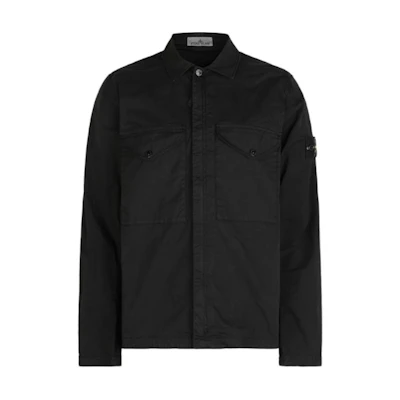 STONE ISLAND FW24 Logo Pique Cotton Zip Shirt Jacket Black Men’s Outerwear 811510210-V0029